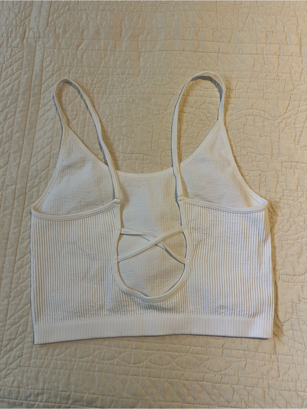 White Ribbed Cropped Open-back Tank - Picture 2 of 2